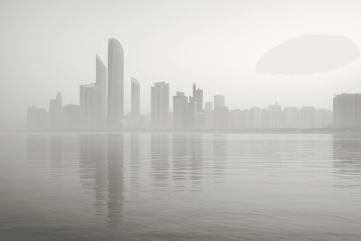 Abu Dhabi corniche skyline reflected in the water